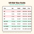 US kids' t-shirt size chart: toddler 2T to 5T and youth XS / 4–5 to L / 14–16
